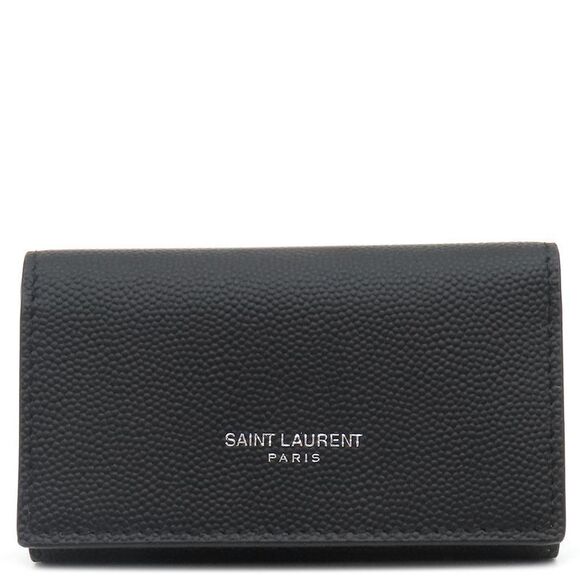 Saint Laurent Key Case Logo Leather Black Silver Hardware Black